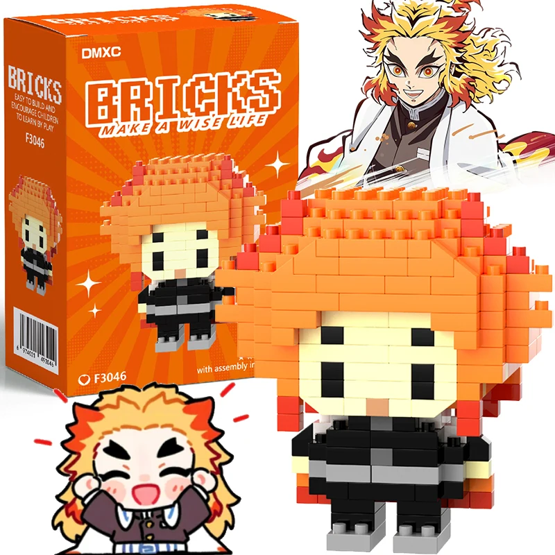 Demon Slayer Rengoku Anjuro Mikro-Bausteine Kamado Tanjirou Nezuko Anime-Figur Zusammengebaute Baustein-Sets Desktop-Geschenke