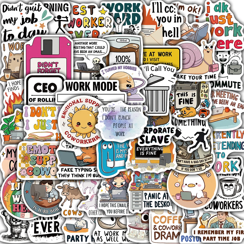 50PCS Interesting Job Sticker Notebook Cartoon Cute Waterproof PET Fridge Notebook Refrigerator Waterproof Phone Decoration