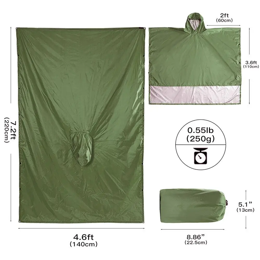 3 In 1 Outdoor Military Waterproof Raincoat Rain Coat Men Raincoat Women Awning From The Rain Motorcycle Rain Poncho Picnic Mat