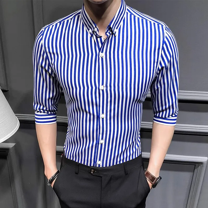 New Shirts for Men Korean Slim Fit Half Sleeve Shirt Mens Casual Plus Size Business Formal Loose Wear Chemise Homme 5XL