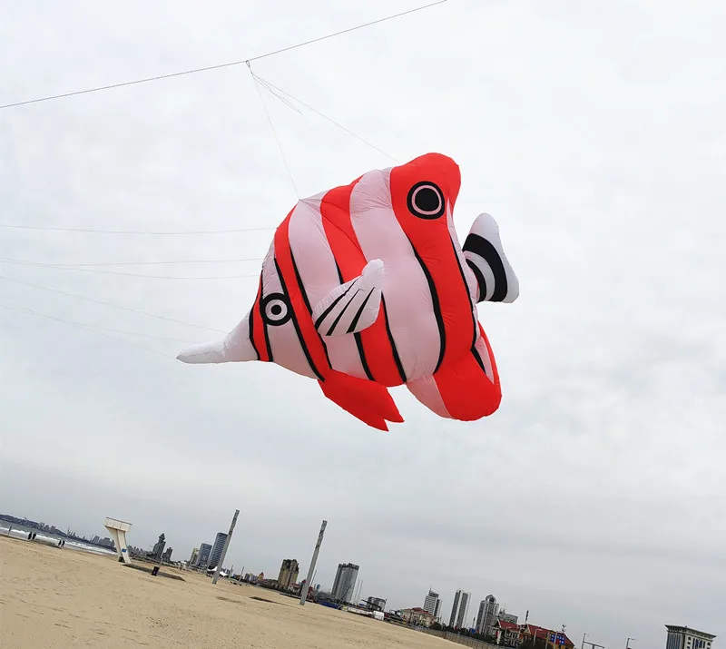 Cerf-Volant Souple Gonflable en Forme de Poisson Volant, avec Pendentif, Grand Moulinet, Idéal pour le dehors en Plein Air et le Parapente, pour Adulte