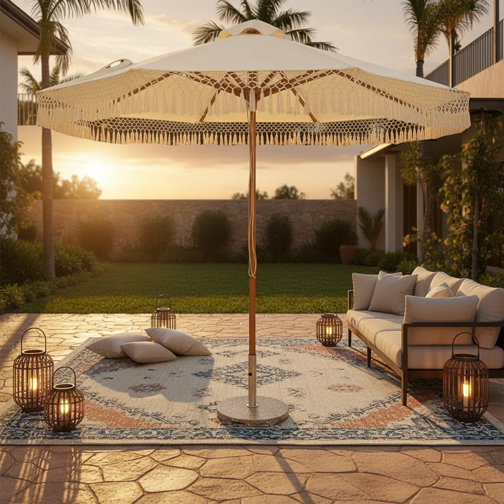 Luxury Custom Waterproof Aluminum Patio Umbrella with Plastic Base for Outdoor Use in Hotels Restaurants Gardens