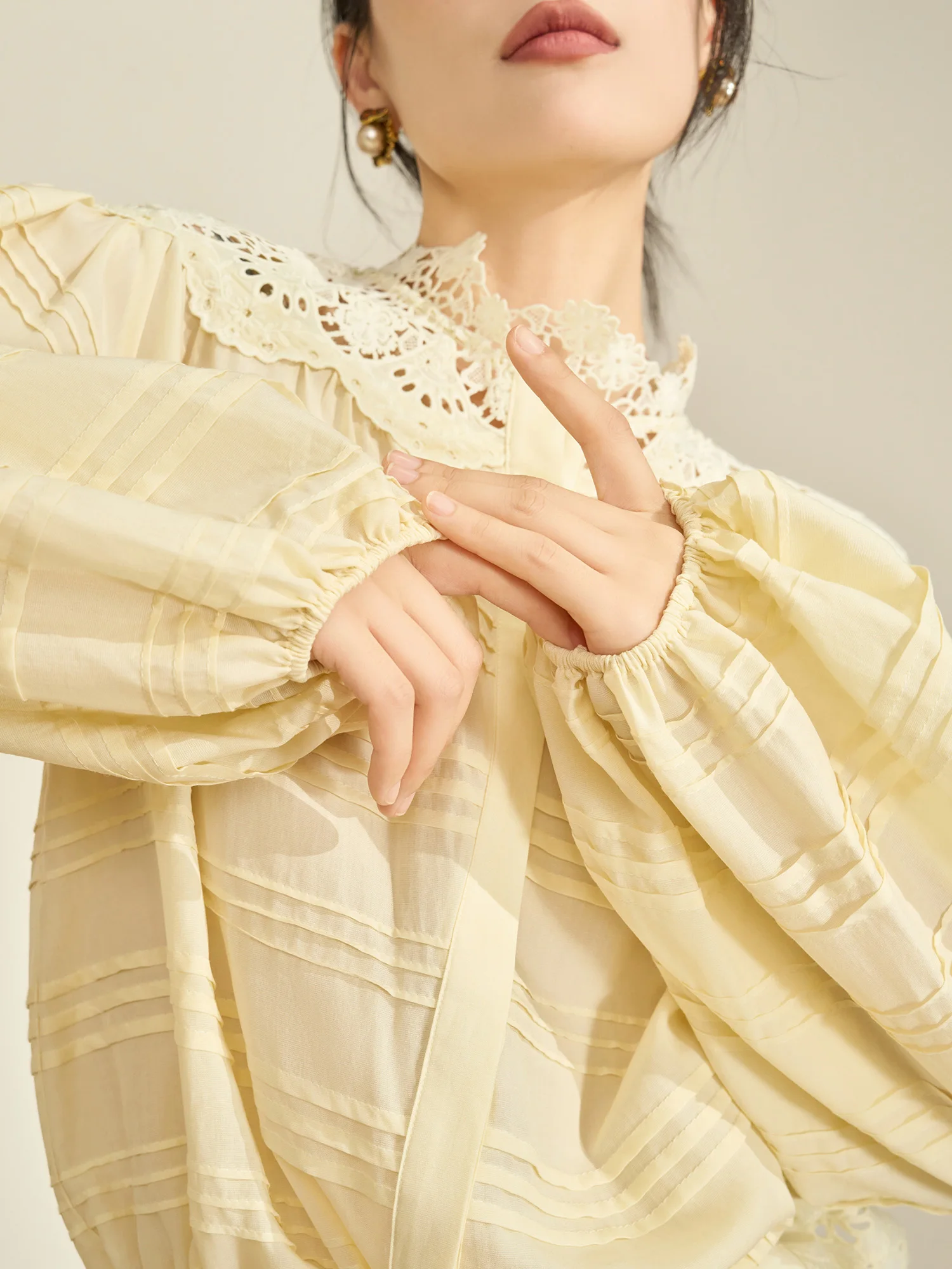 

Elegant Hollow out Embroidery Long Sleeve Shirt Drawstring Design Spring Fashion Women's Clothing Breathable Polyester Fiber