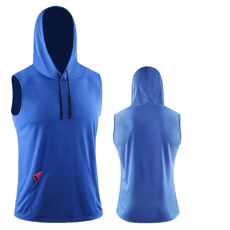 Men's Breathable Clothing Fitness Hiking Suit, Solid Color Sleeveless Vest, Quick Drying Mesh Basketball Running Breathable Top