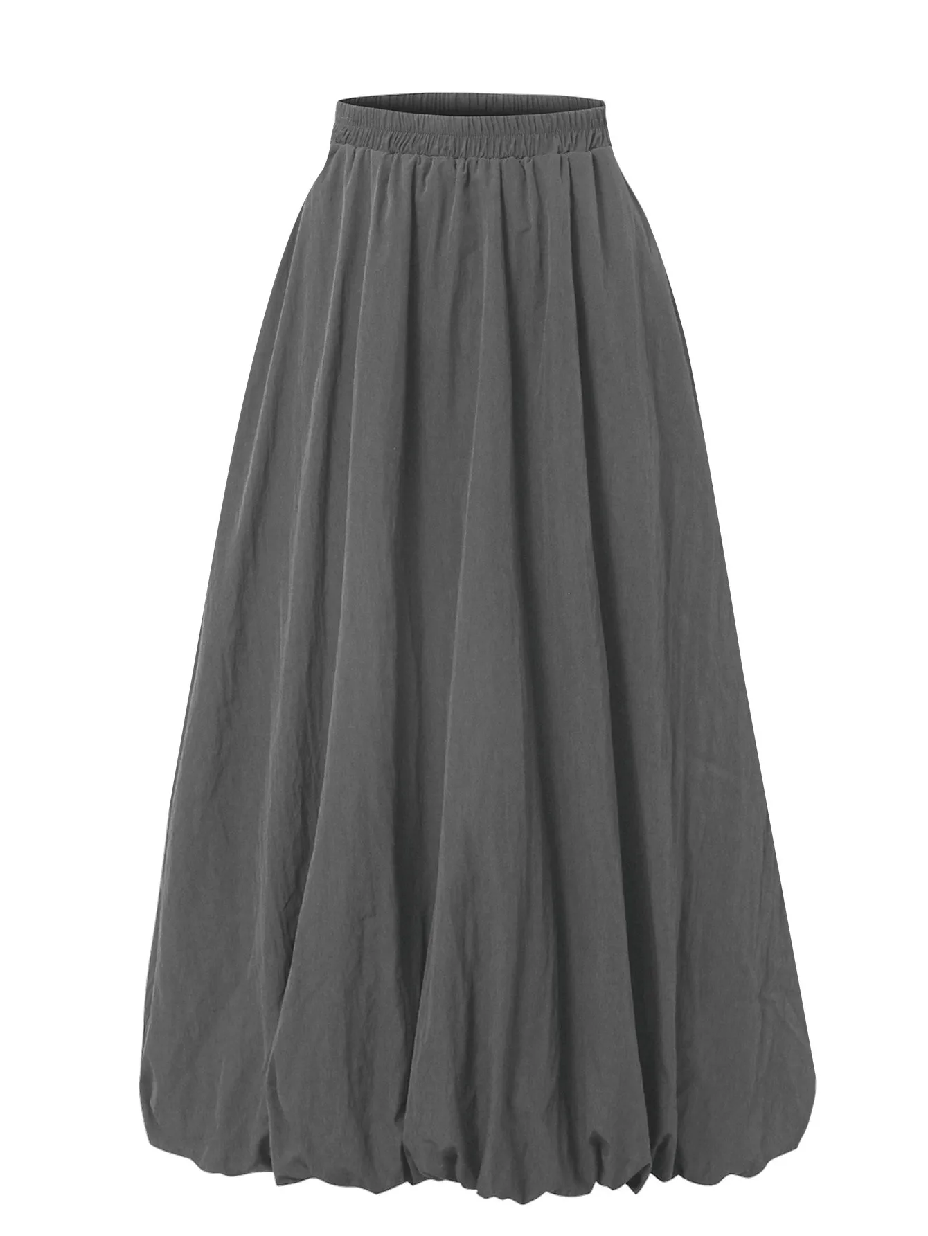 Street Style Women Elastic Waist Balloon Skirt Loose Fit Bud Hem Casual Mid Length Flowy Long Skirt for Daily Wear