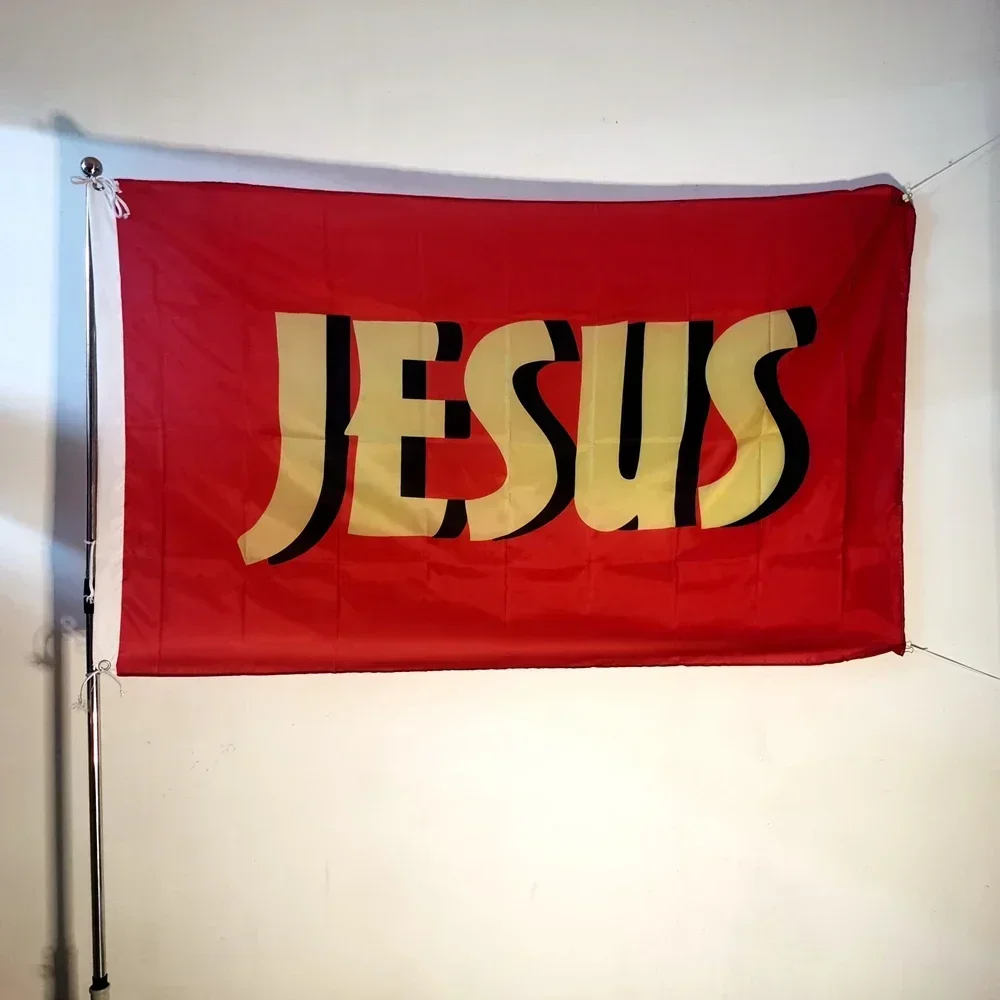 Jesus Flag Red 90x150cm - Premium Polyester, Vibrant Color, Ideal for Home/Yard Decor Church Events & Christian Outdoor Displays