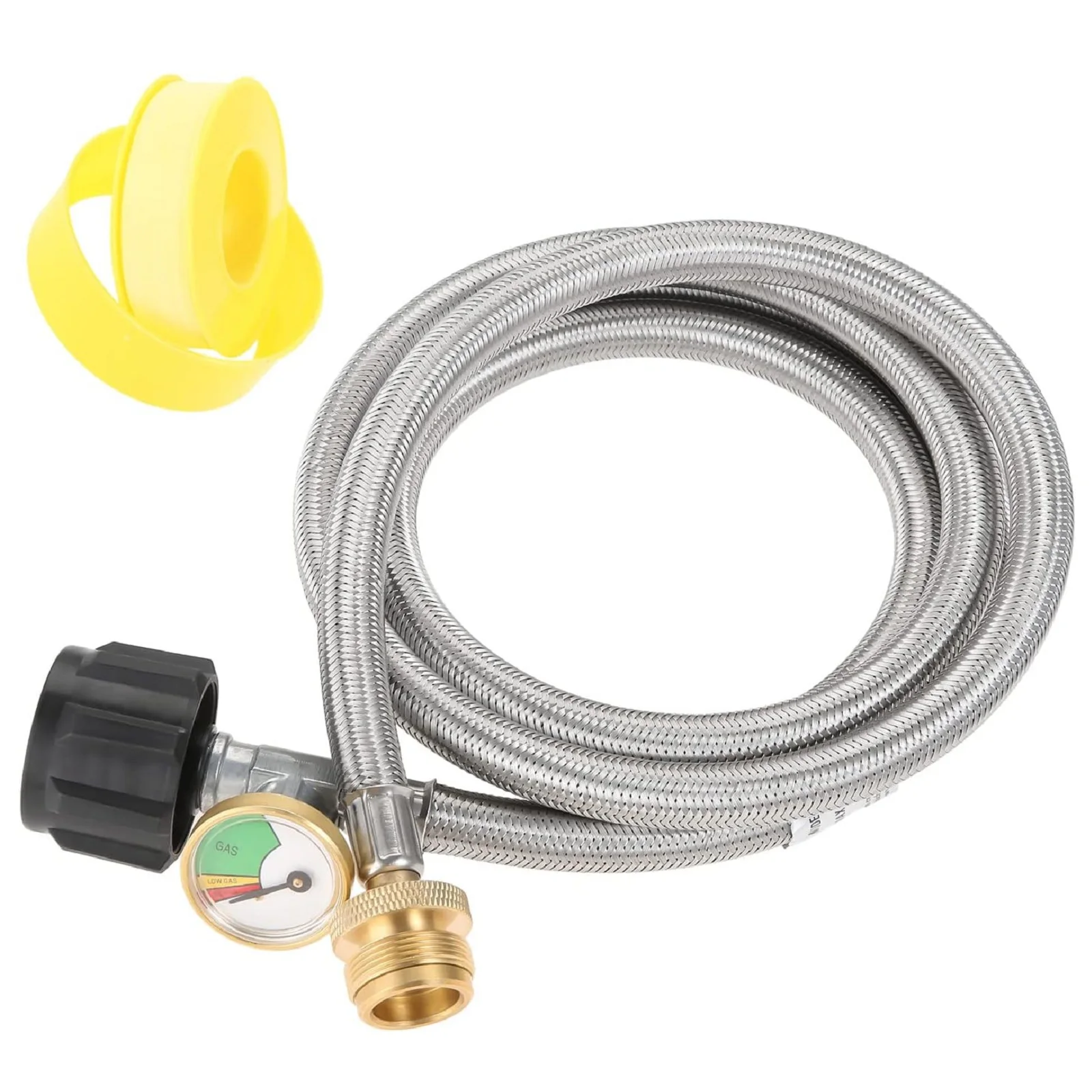 6FT Stainless Braided Propane Hose Adapter 1lb To 20lb with Guage,5-40lb QCC1/Type1 LP Tank To 1lb,Portable Heater Camping Stove