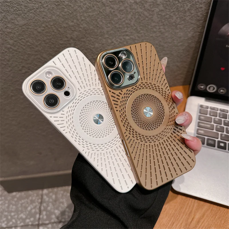 For iPhone 12 13 14 15 16 Pro Max Magnetic Heat Dissipation Magsafe Phone Case Glass Camera Protector Ultra Thin Shockproof Case