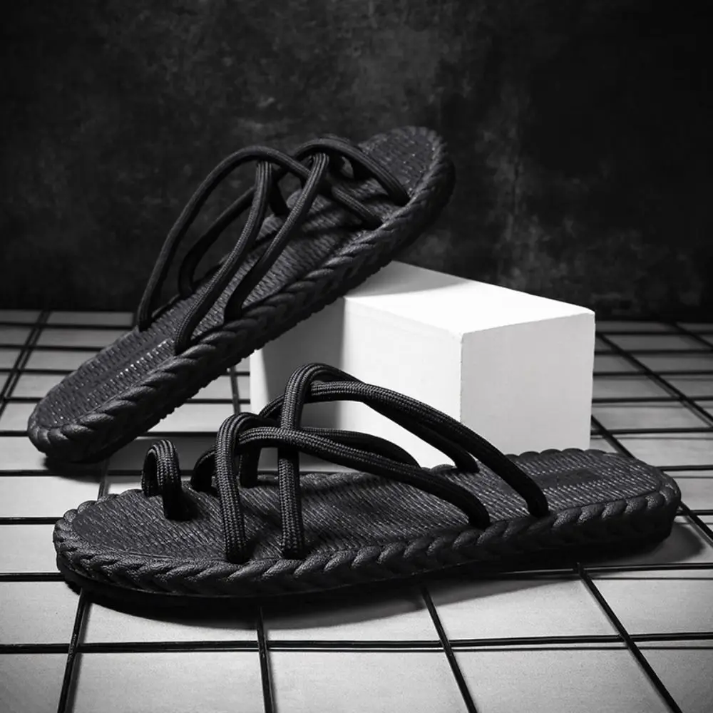 

All Match EVA Outer Wear Shoes Personality Soft Braided Rope Flats Slippers Beachwear Anti Slip Men Flip Flops Beach