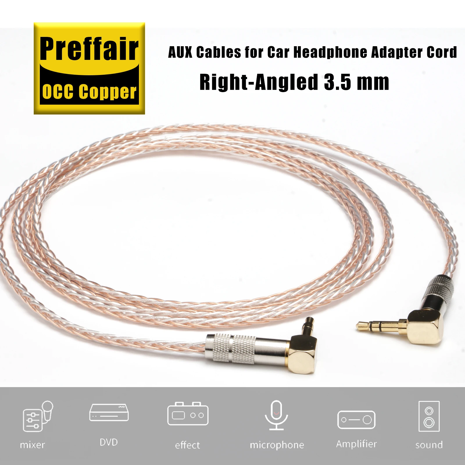 Preffair OCC Copper Silver Stereo 3.5MM Male To 3.5MM Male AUX Cable Audio Car Upgrade Earphone Cellular phone AUX Extend Cable
