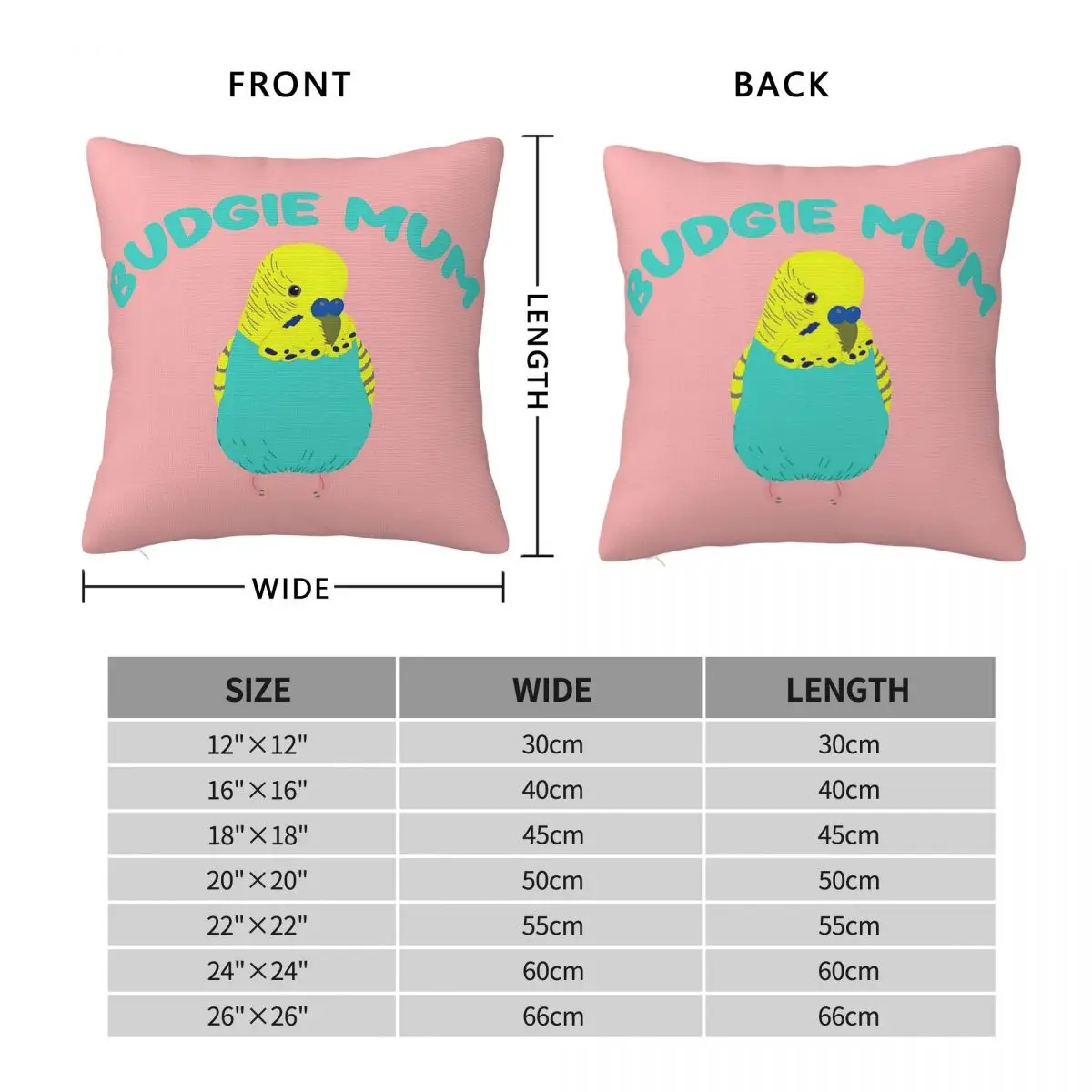 Budgie Mum Pastel Square Pillowcase Polyester Linen Velvet Printed Zip Decor Pillow Case Home Cushion Case