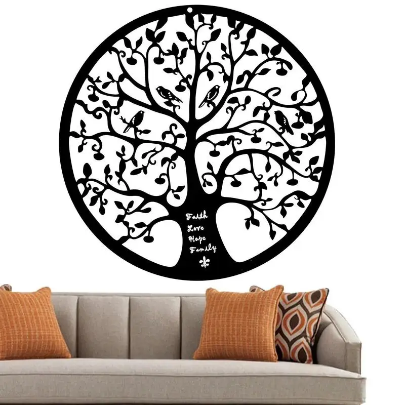 

D Round Wall Hanging Sculpture Decoration 28cm Tree Of Life Iron Art Home Room Hanging Ornament Iron Tree Wall Decoration Black