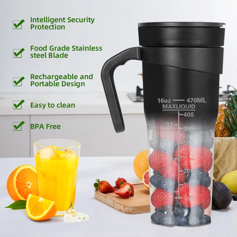 Electric Portable Blender USB Rechargeable Portable Juicer Blades for Shakes Smoothies 470ML Multifunctional Fresh juice Machine