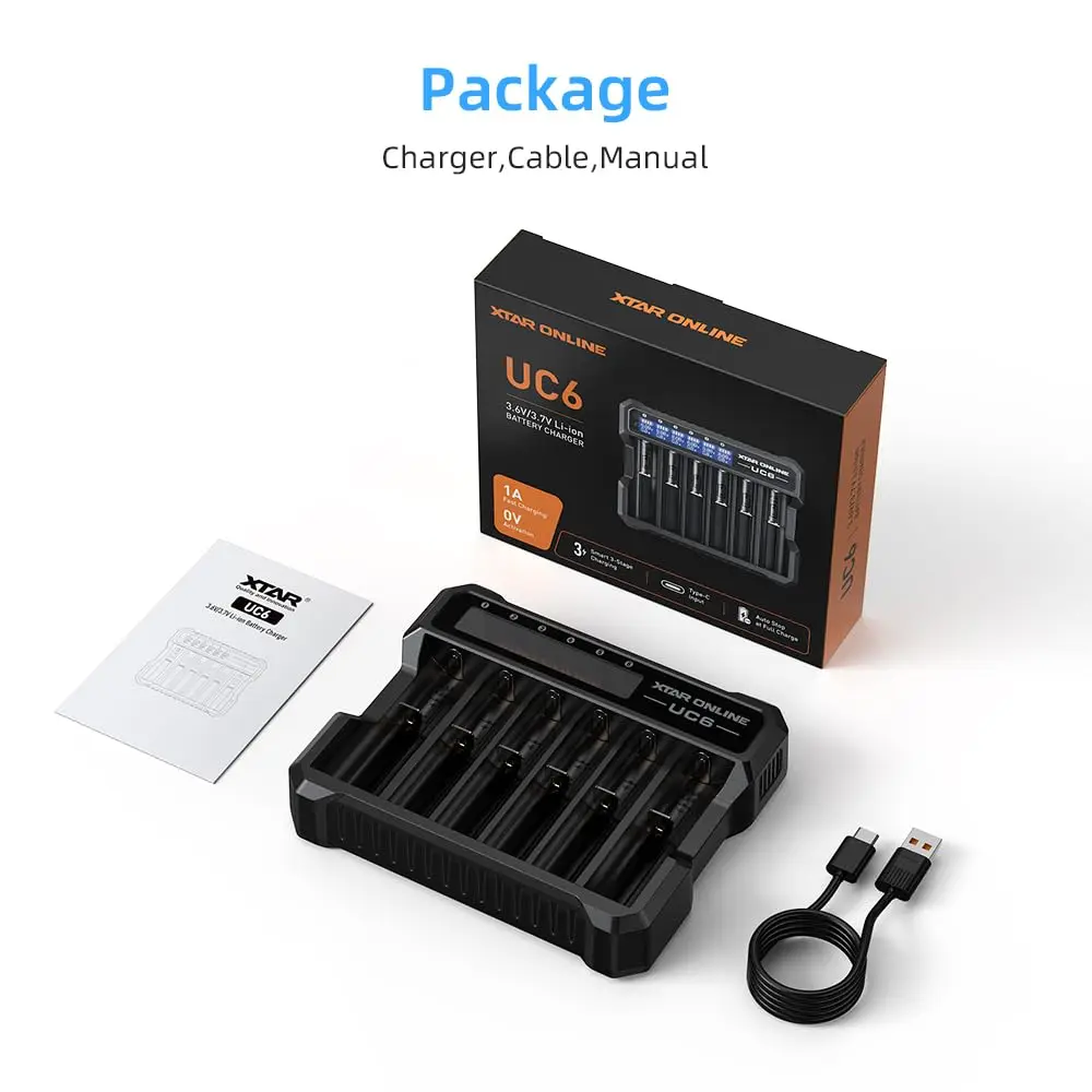 MC6C 6-Slot Unabhängiges Ladegerät mit LCD-Display für Li-Ion Ni-MH USB-C Eingang 0V für 21700 18650 Li-Akku AA AAA Batterie-Aktivierung – Detail 6