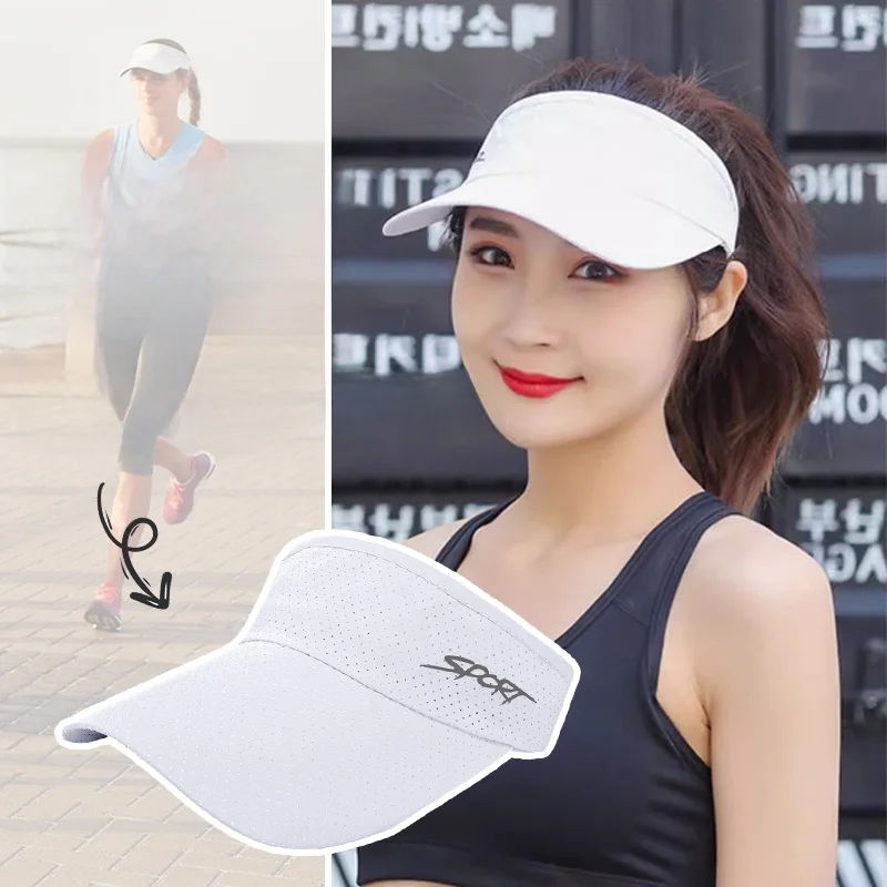 Professional Marathon Running Hat Women's Style Sun Protection Empty Top Wide Brim Hat Adjustable Unisex Quick Dry Cap