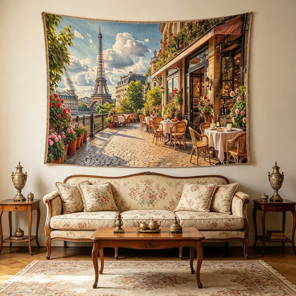 1PC Paris Eiffel Tower Street View Print Backdrop Banner, Bedroom Living Room Photo Background, Polyester, Home Decor, Wall Art