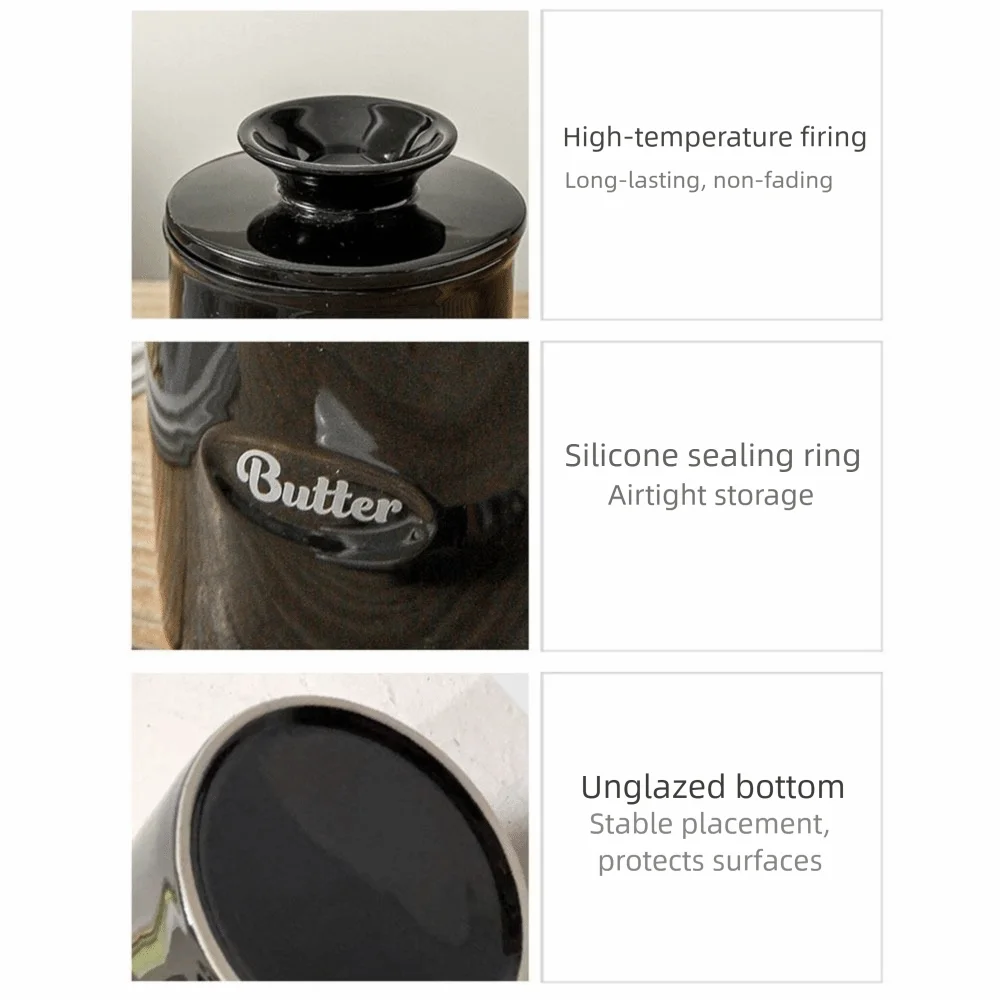 

Smooth Edge With Lid Ceramic Butter Crock Handmade Round Shape Cheese Keeper Non-slip Keep Fresh Butter Dish Kitchen