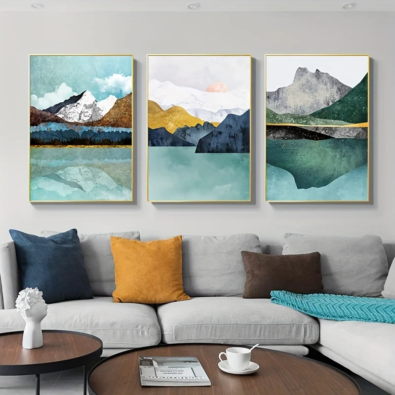 

3pcs Wall Art Abstract Landscape Painting Sunrise Lake River Mountain Poster Canvas Print Picture Living Room Decor Frameless