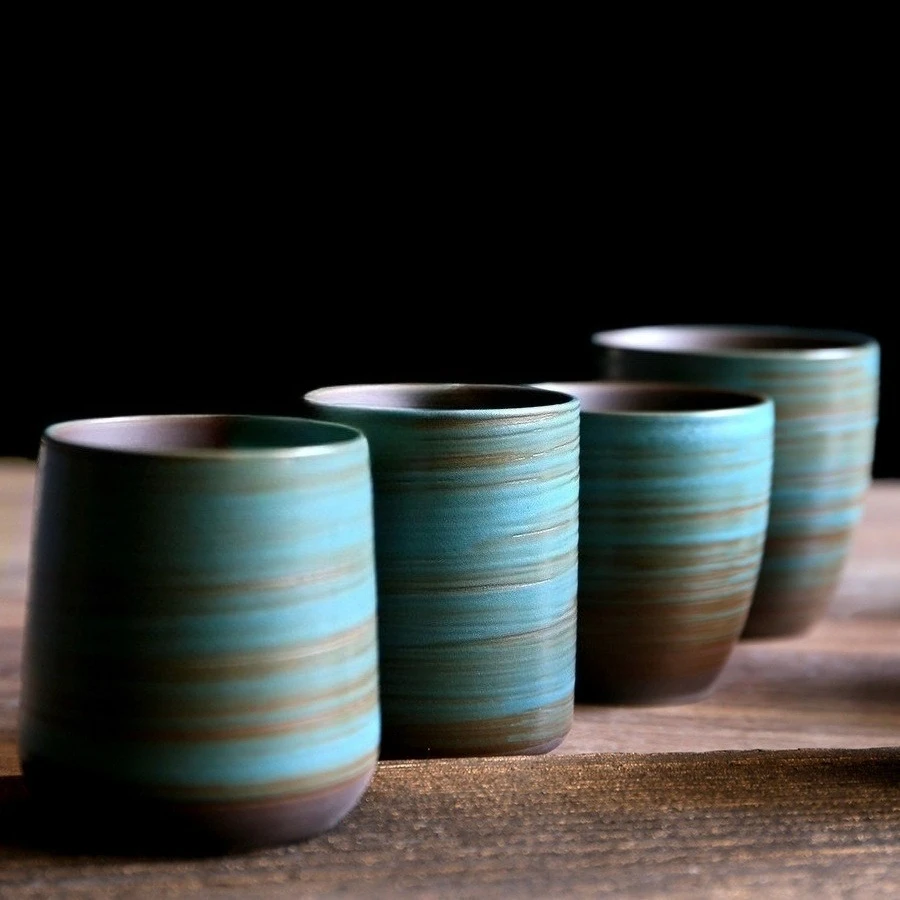 

Ручная роспись керамическая кружка для чая и кофе - трансформированные винтажные чашки для домашнего офиса, объемные грубые глиняные чашки, можно мыть в посудомоечной машине