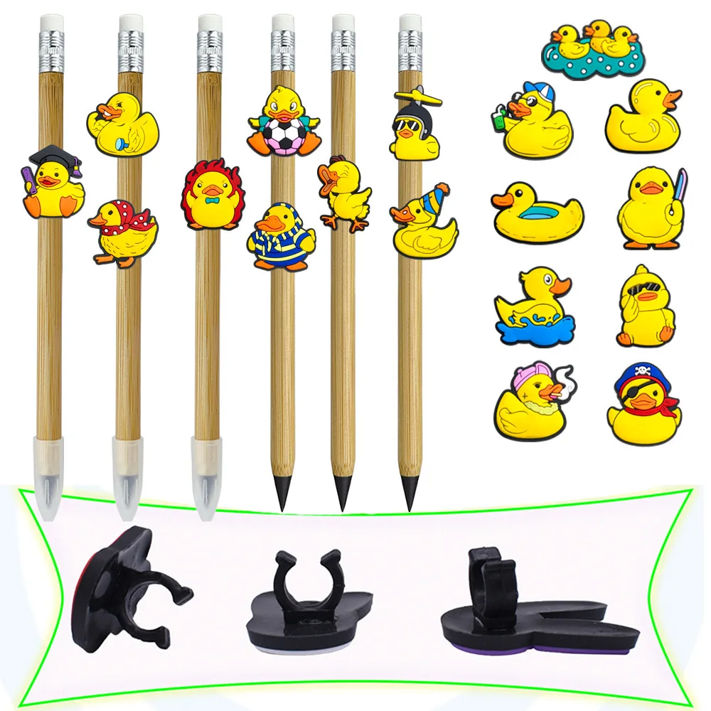 Cartoon Yellow Duck PVC Pencil Toppers Detachable Pen Charms Stationery DIY School Pencil Decor Student Accessories Gift