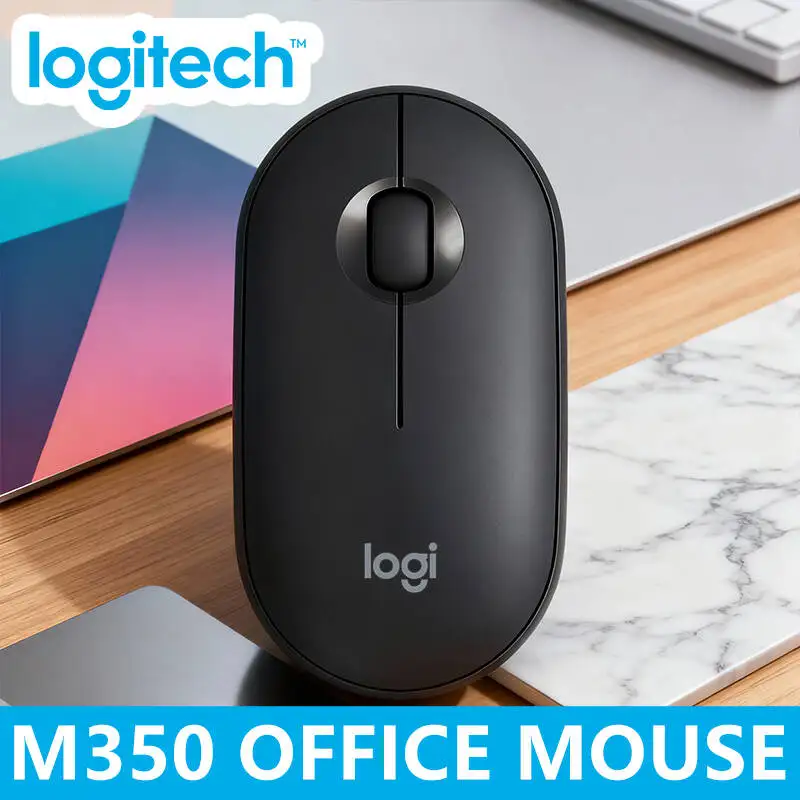 Logitech M350 Mouse, Pebble Design, Bluetooth + USB Receiver, Silent Buttons, 77g Light, 18-Month Battery,