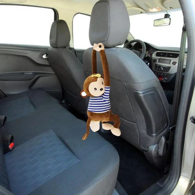 Creative Cute Cartoon Monkey Home Office Car Hanging Paper Napkin Tissue Box Cover Holder Portable Paper Box Soft 3D Animals