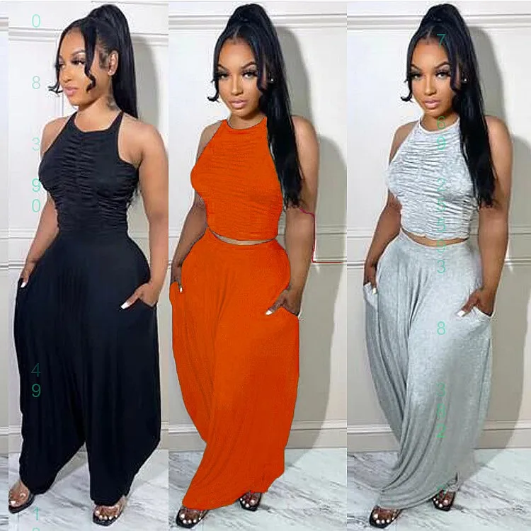 

Women's Cotton Pleated Strappy Backless Harem Pants Jumpsuit Sets Two Piece Matching Set Summer
