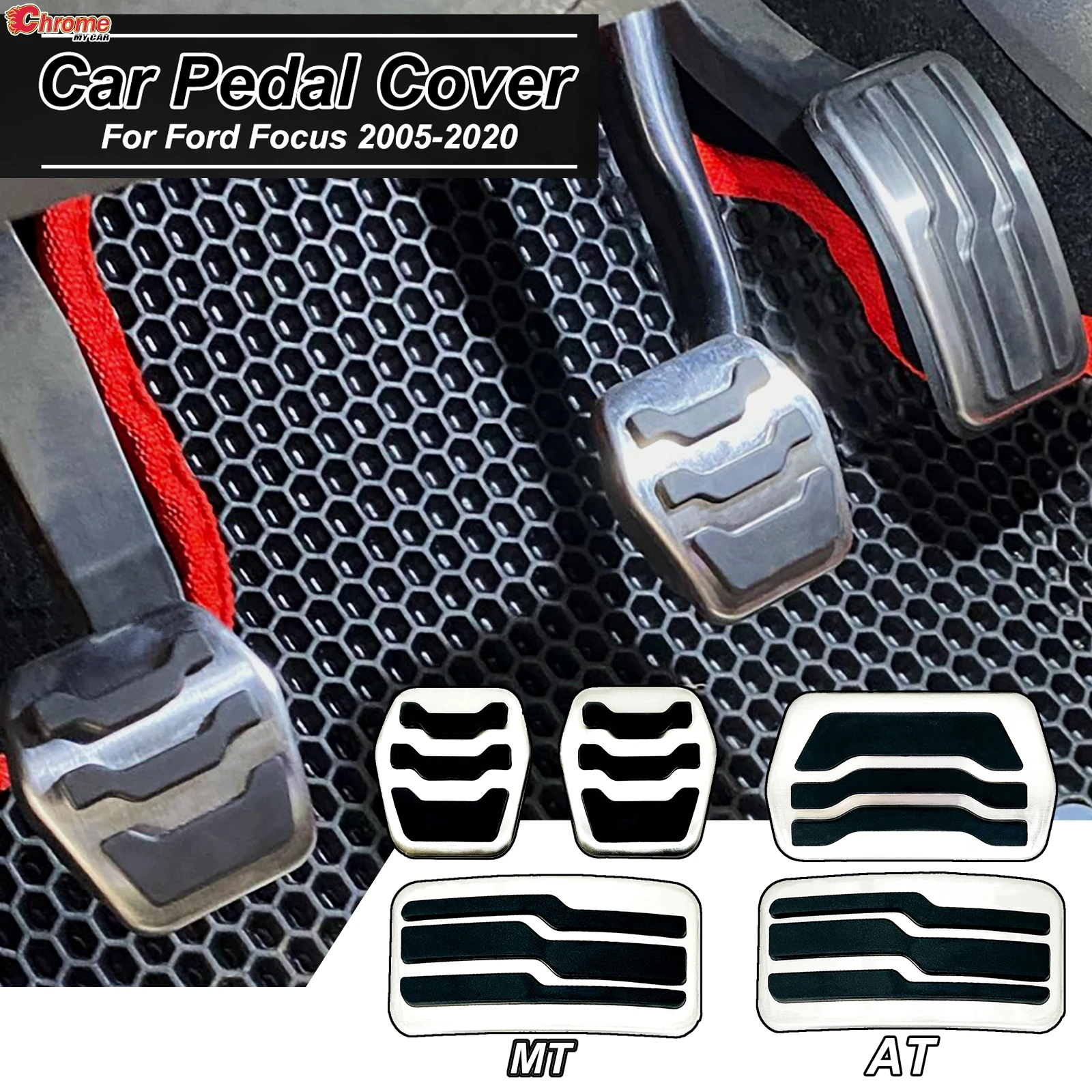 ステンレス鋼の車のペダルカバー,滑り止めクラッチキット,atおよびmtブレーキパッド,フォードフォーカス2,3,4,mk2,mk3,mk4,rs,st 2005-2020パーツ