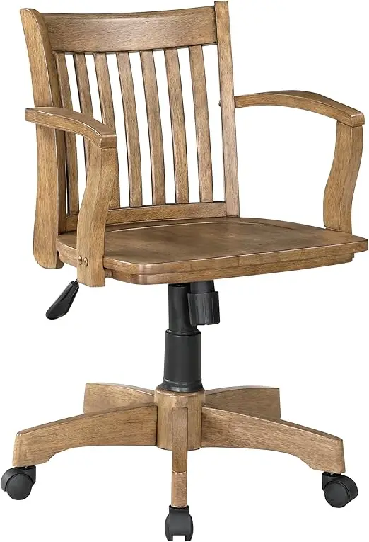 Home Furnishings Deluxe Wood Banker's Home Office Desk Chair with Adjustable Height,Locking Tilt and Heavy Duty Base,Medium Oak