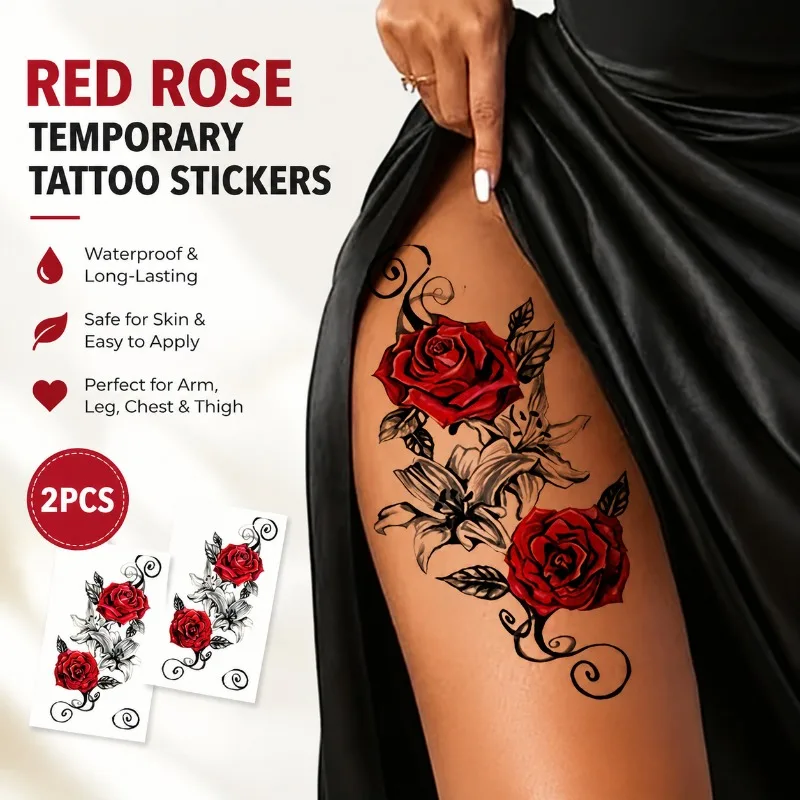 

Waterproof Half Arm Tattoo Sticker Vintage Rose Floral Pattern Temporary Body Art Decal Realistic Vivid Printing Durable Long