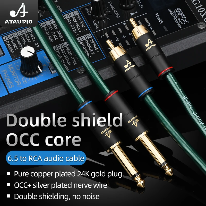 ATAUDIO 1 pair Hifi 6.35mm to RCA Cable High Quality OCC + silver plated nerve core Dual 6.35mm Male to Dual RCA Male Cable