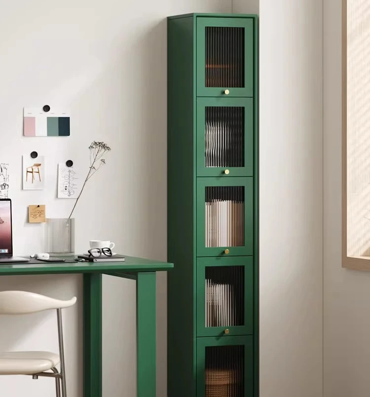 Solid wood bookcase crevice bookshelf living room storage cabinet household storage against the wall dustproof simple narrow