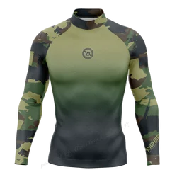 Rashguard-camisas de Surf de manga larga con gradiente de camuflaje para hombre, tela de LICRA con protector solar, sudadera de Surf, traje de baño RT con protección UV