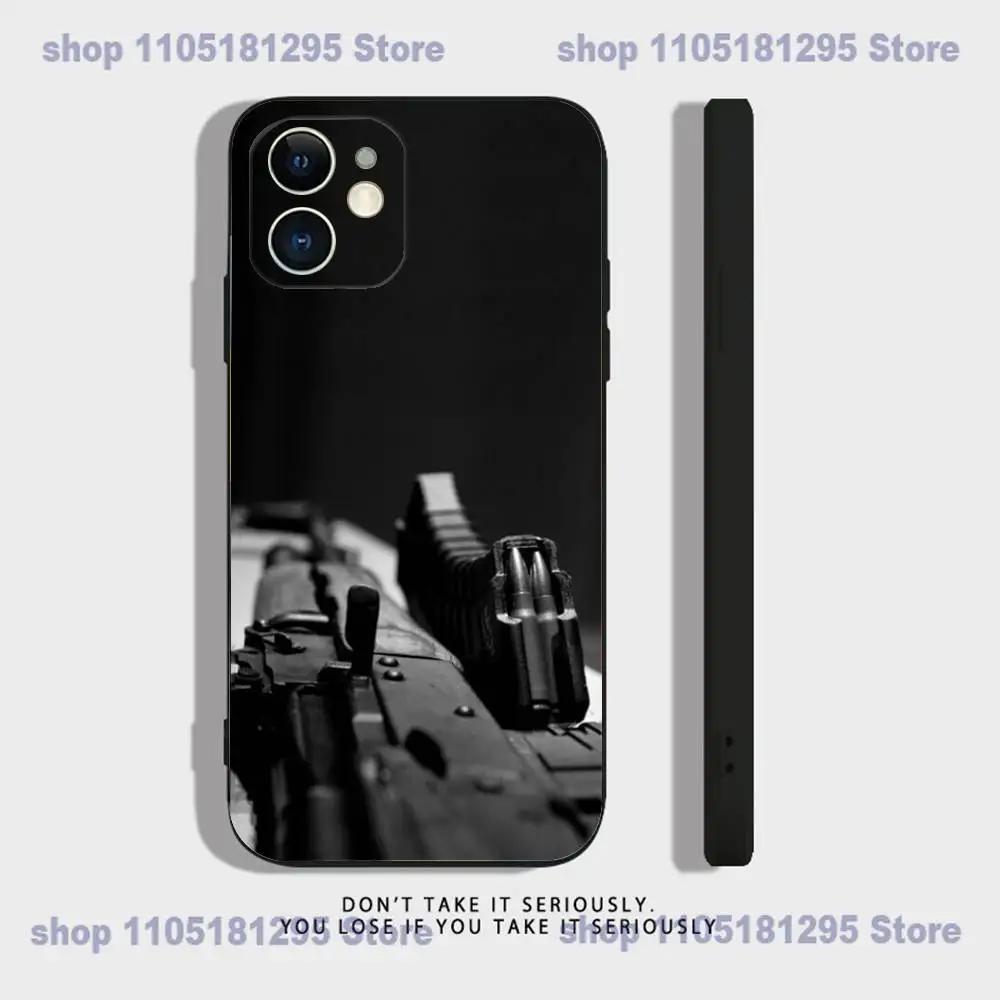 Ak-47 King of Guns Phone Case For iPhone 17,16,15,14,13,12,11,XR,Pro,XS,Max,XR,Plus,Mini Soft Silicone Black Shockproof