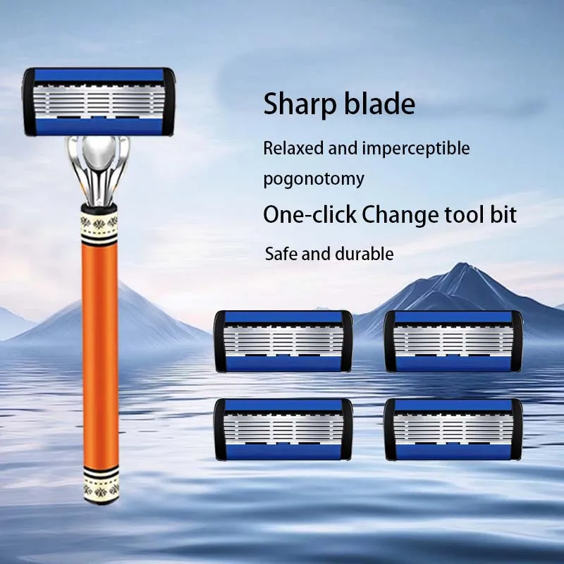 ماكينة حلاقة أمان رجالية فاخرة بمقبض مضاد للانزلاق. تصميم تقدميري لشفرة حادة. مقبض مضاد للانزلاق. هدية عظيمة للمهرجانات #5