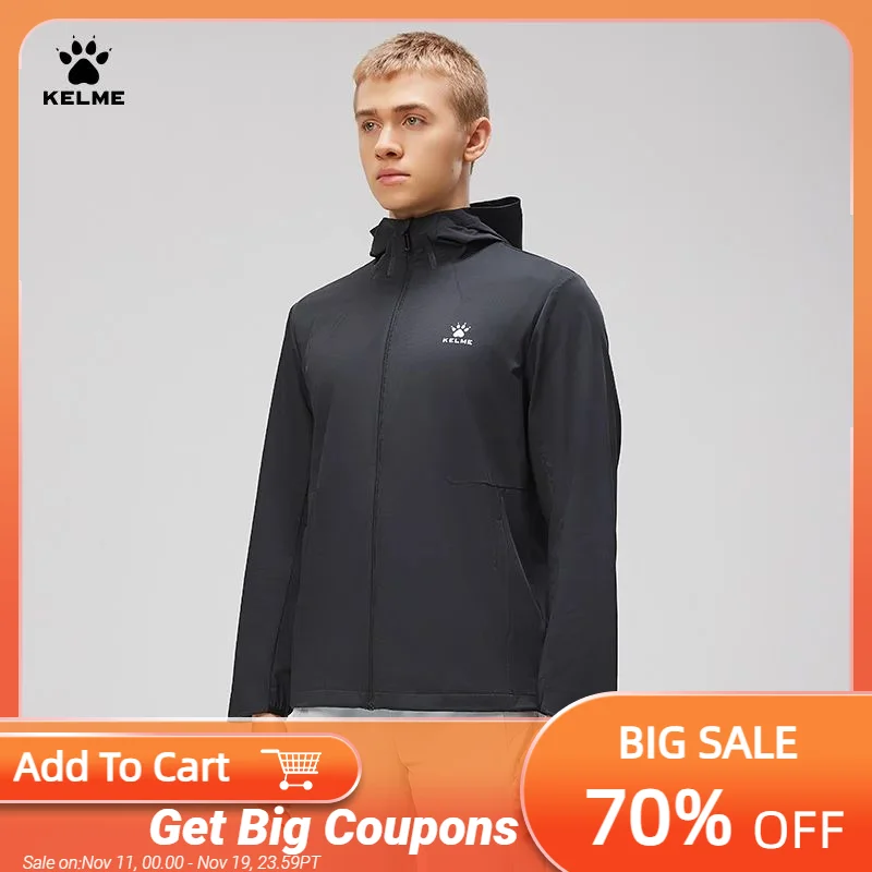 

Kelme Спортивная ветровка Мужской уличный походный костюм с капюшоном Ветрозащитная куртка для бега на каждый день