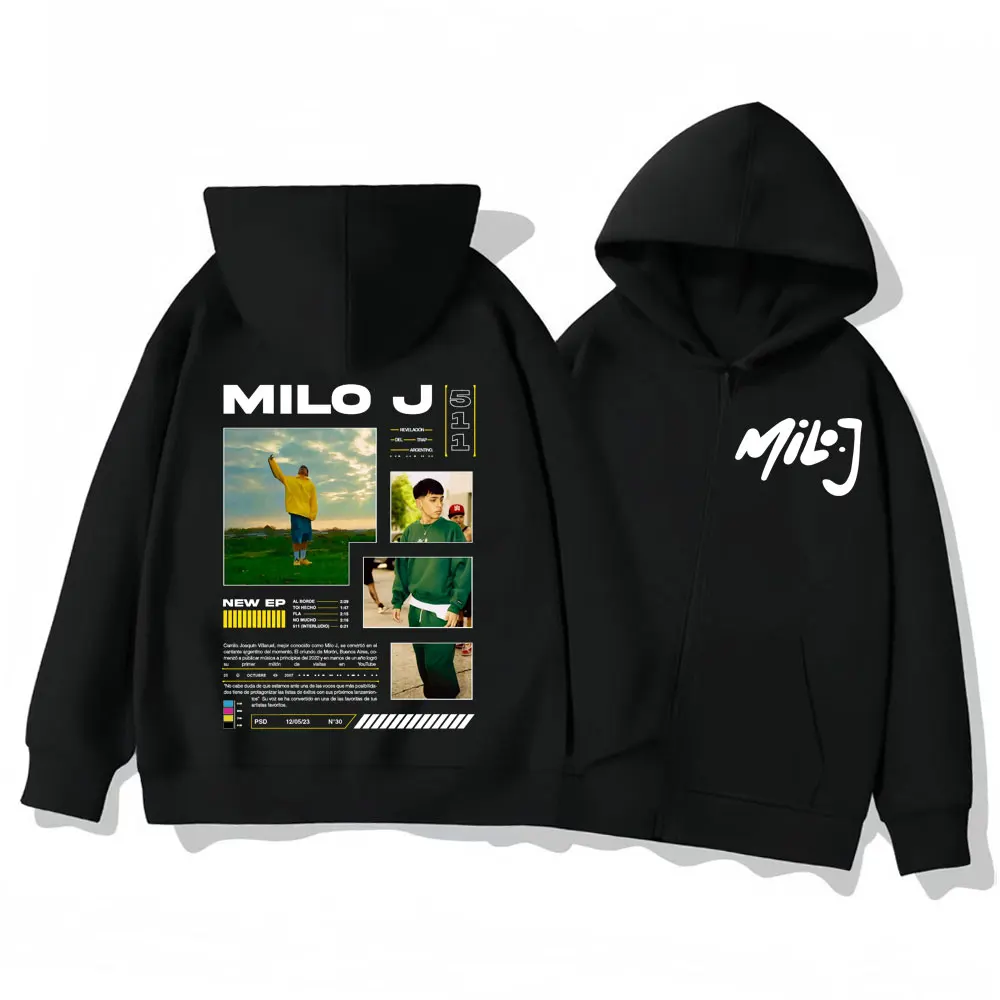 

Rapper Milo J 511 Album Graphic Zipper Hoodie Men's Women's Harajuku Hip Hop Zip Up Pullovers Fashion Casual Hooded Sweatshirts