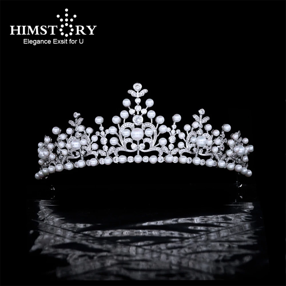 

Himstory, свадебная тиара высокого качества, королевская корона принцессы, свадебный головной убор с фианитом, повязка на голову с жемчугом, свадебные короны для женщин и девочек