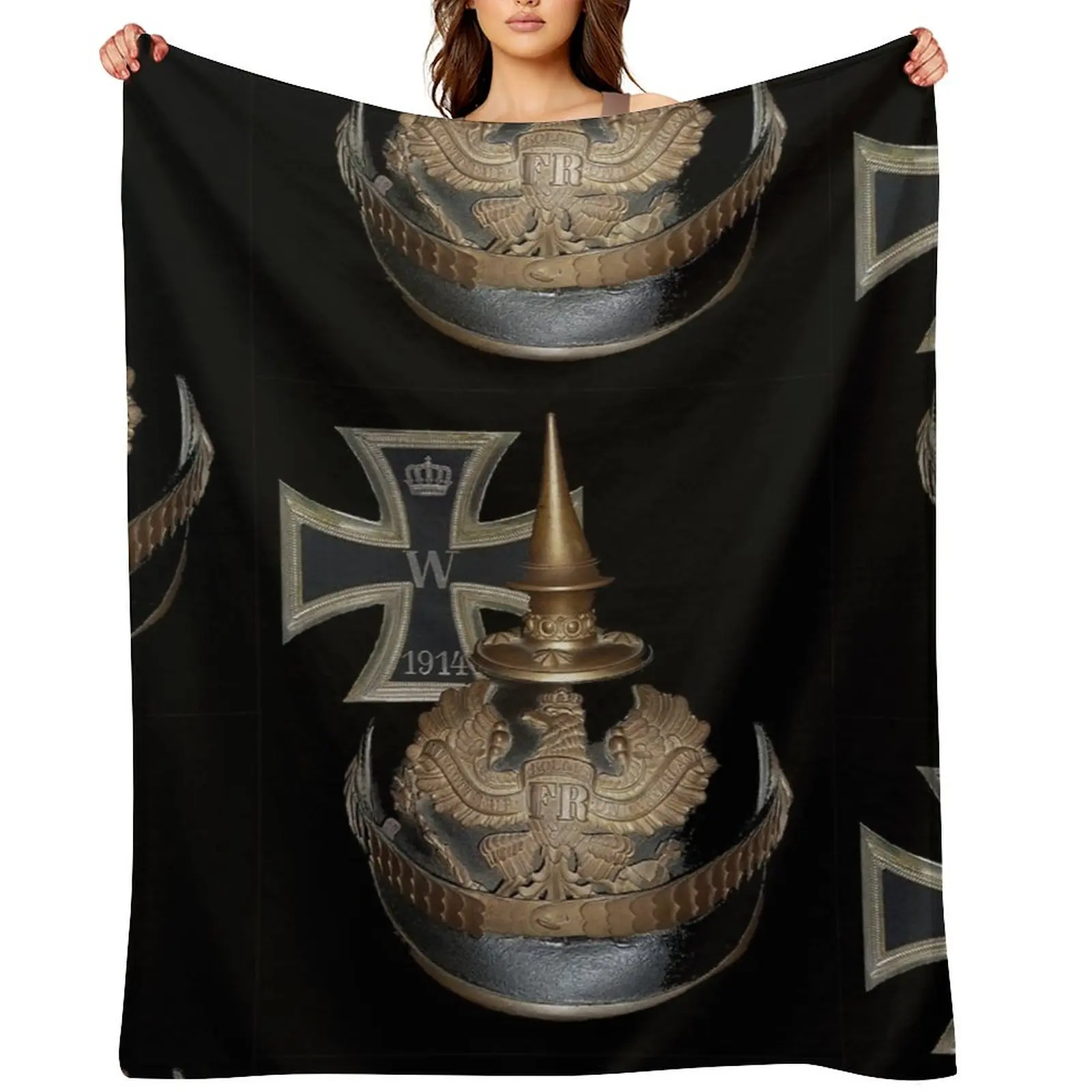 

German WWI Icons.. 1914 Iron Cross and Helmet Throw Blanket Custom anime Flannel Fabric Luxury Thicken Blankets