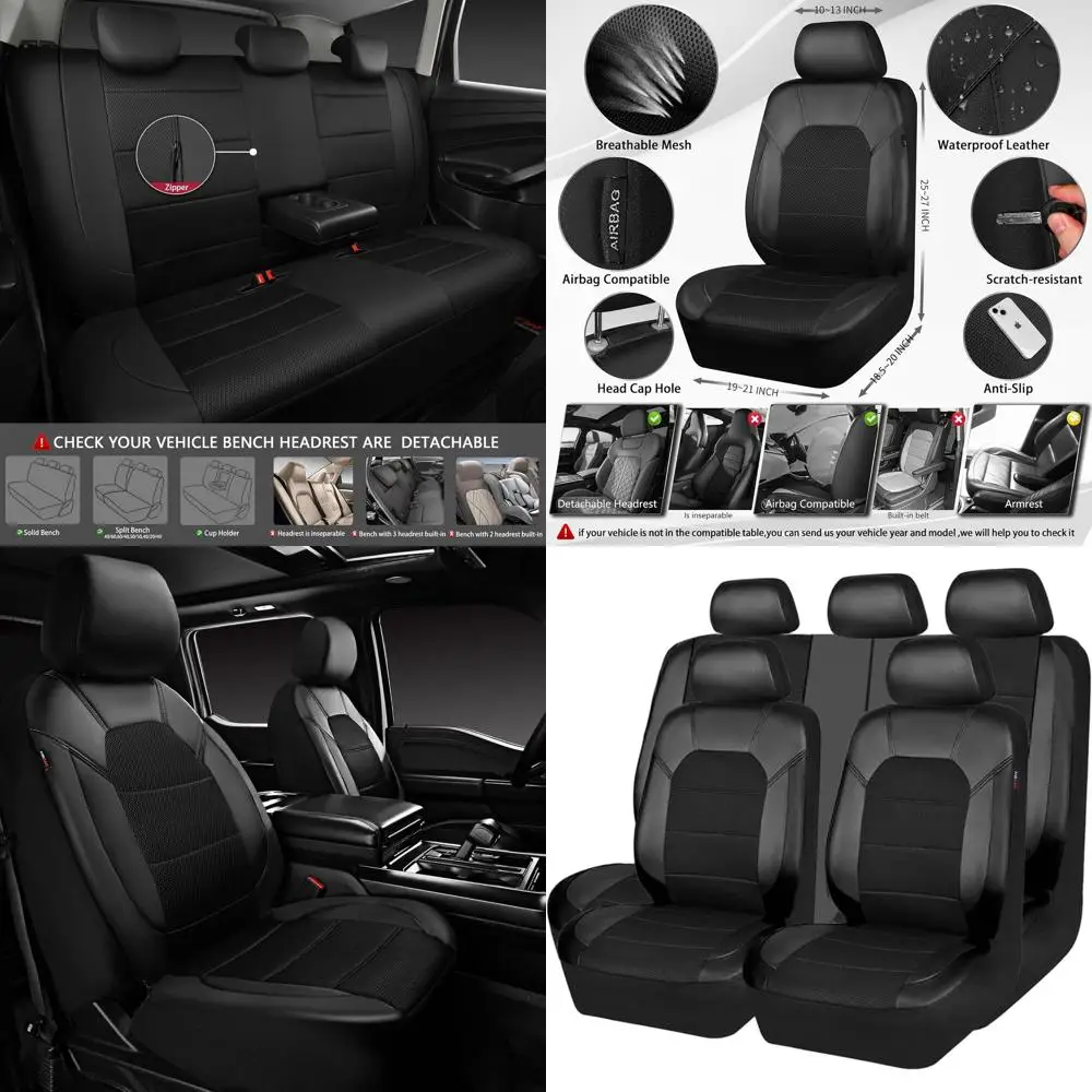 

Universal Fit Car Seat Covers, 3D AirMesh, Airbag Compatible, Zippered Design, Sedans, Trucks, SUVs, Black