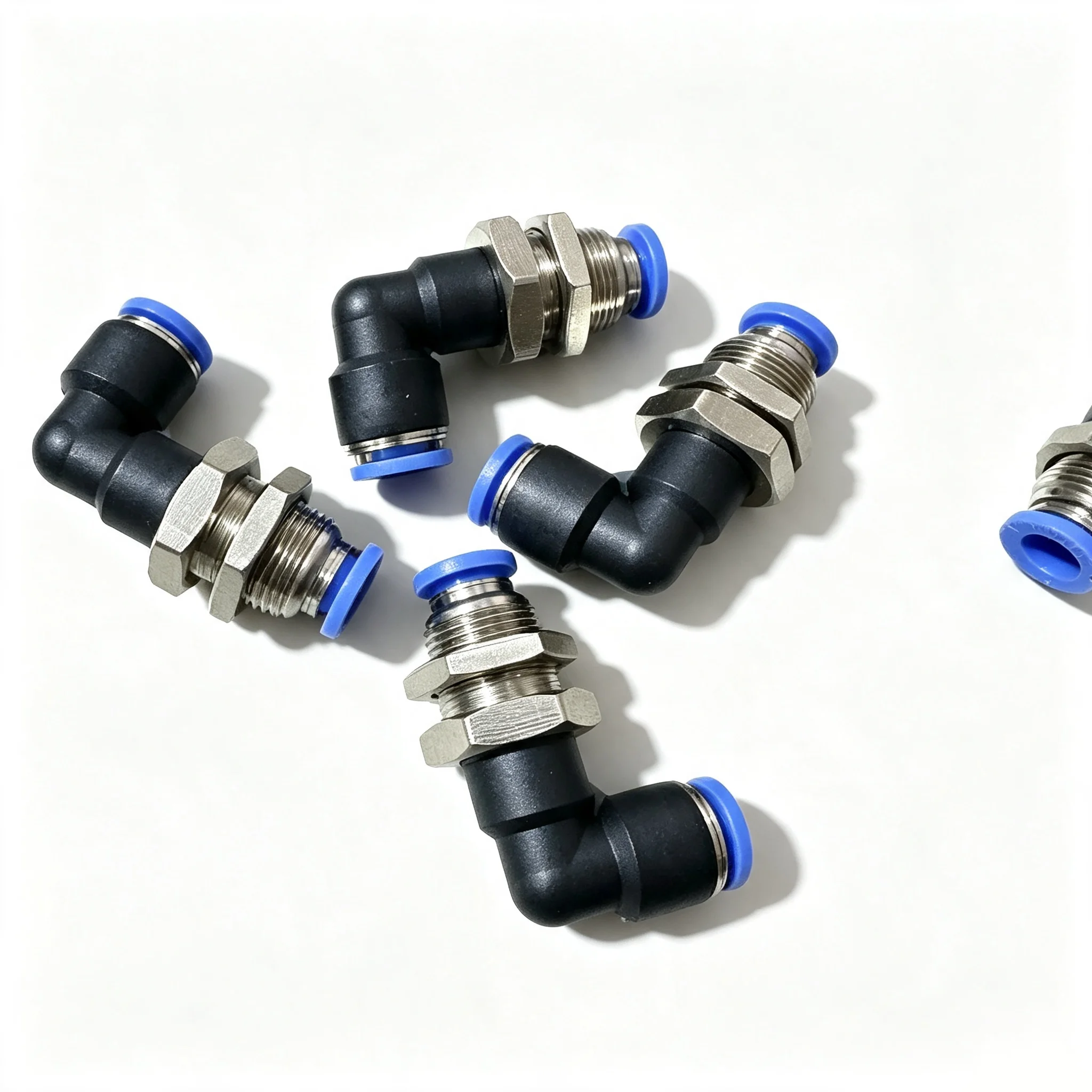 10Pcs PLM 4 6 8 10 12 mm ODTube Push In Connect Bulkhead Nickel Plated Brsss Pneumatic Air Fitting Connector Adapter Elbow