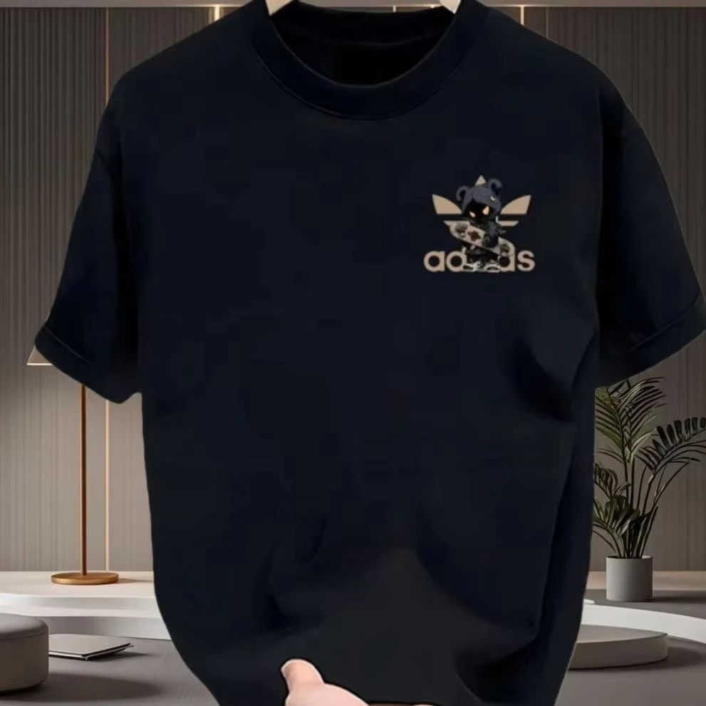 2026 New Style Pure Cotton Summer T-shirt for Men, Short Sleeve, Loose Round Neck, Printed Pattern