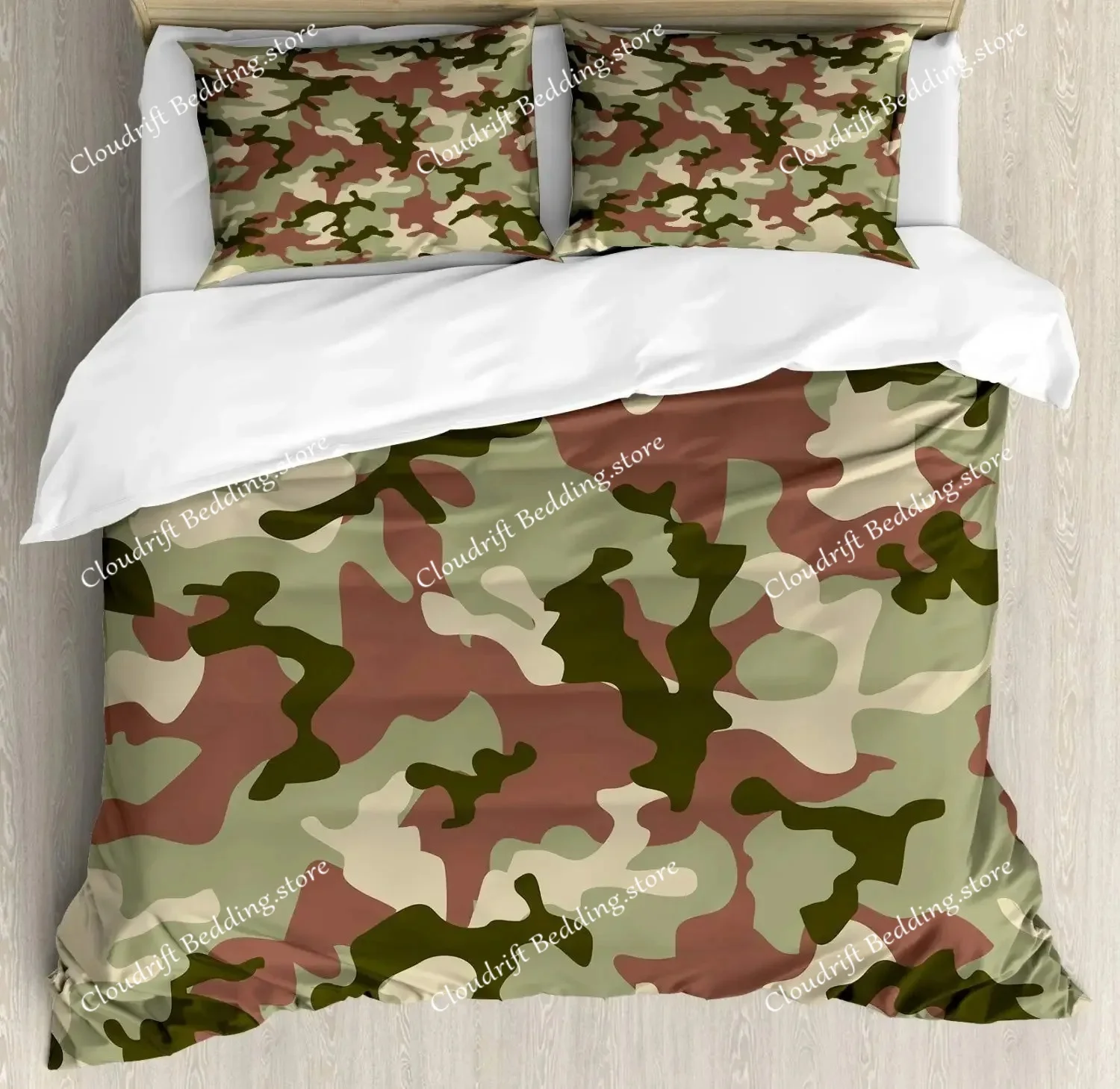 Grey Camo Comforter Bedding Set Full Size, Camouflage Army Design Bedding Collections For Kid Boy, Soft All-Season Bed Set