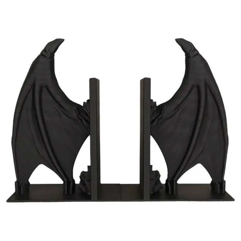 LXYB18B Decorative Black Gothic Bat Wing Bookend Supports, Heavy Duty Non-Slip Book Stoppers For Shelves