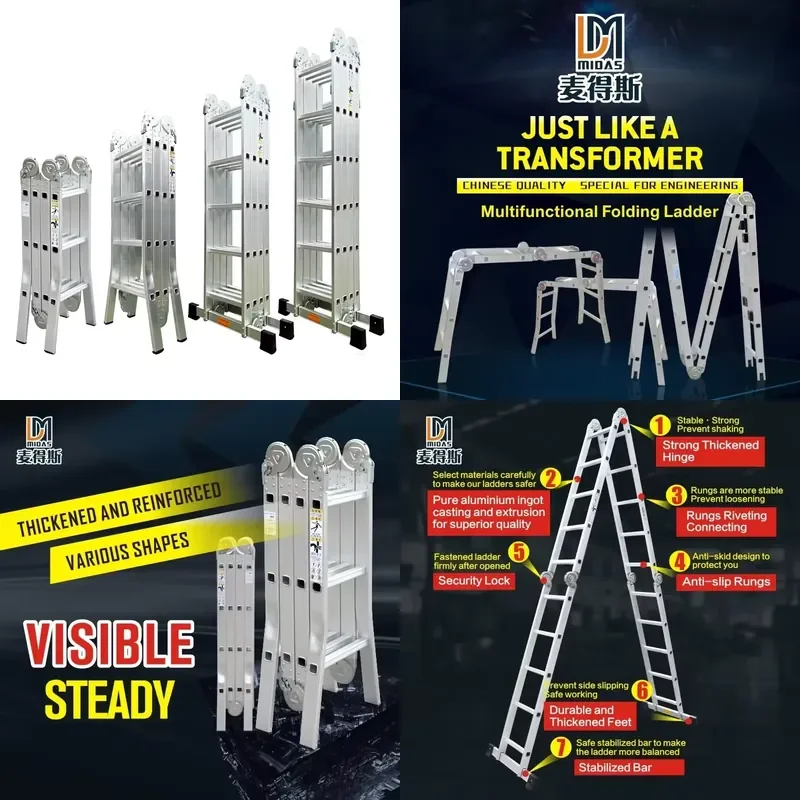 for Aluminum Folding Step Ladder Multipurpose Telescopic Extension Stepladder 4x3 4x4 4x5 4x6 Steps 4m 5m 6m Heavy Duty