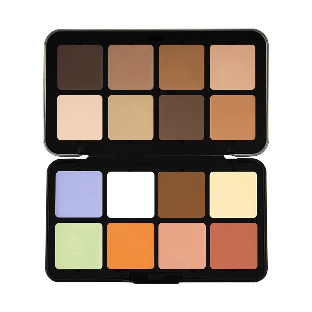 Palette de fard à joues en poudre avec boîte en fer, crème pour le visage naturelle, éclaircit même le teint de la peau, palette de correcteur injuste, 12 couleurs