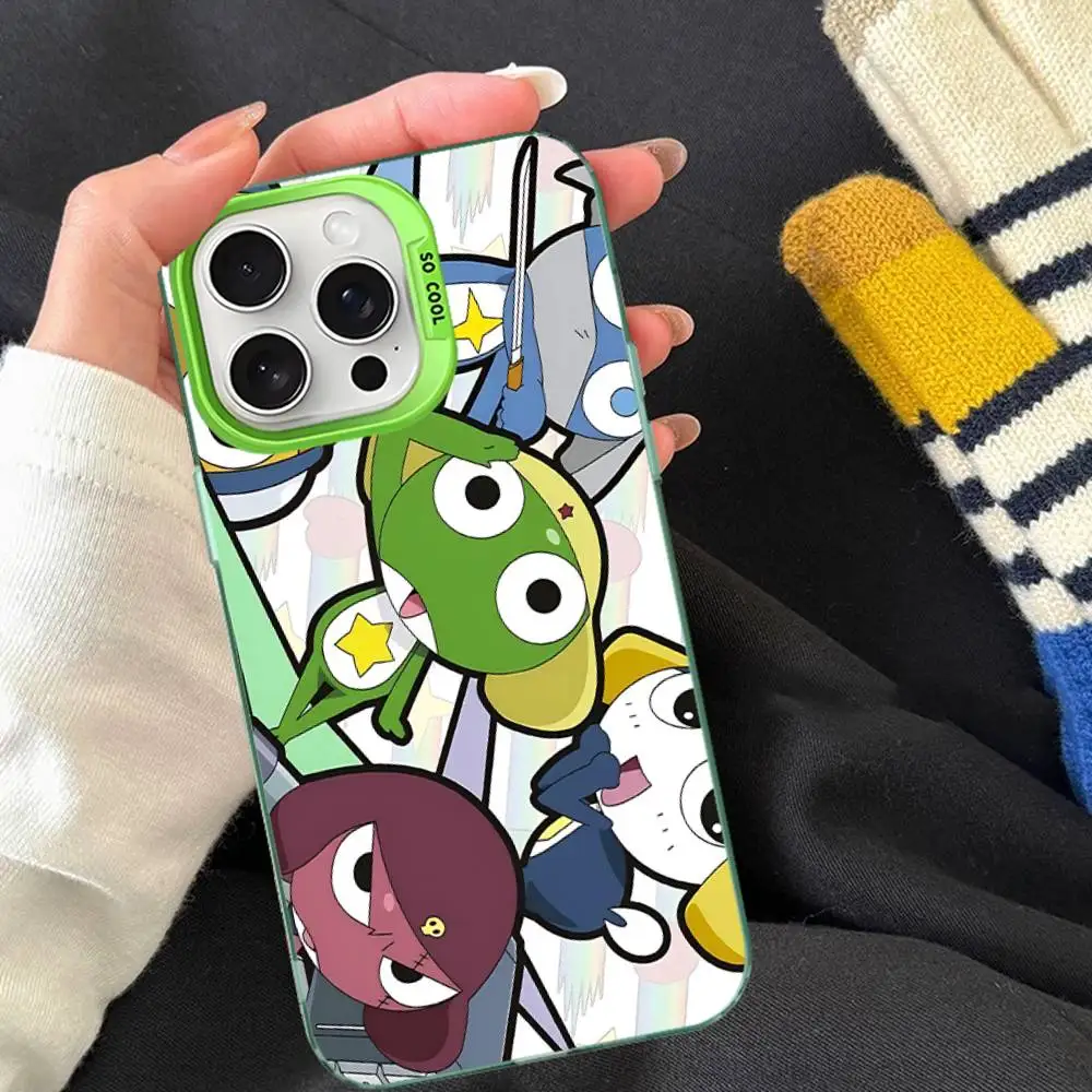Casing Ponsel Keroro Frog Keren Untuk IPhone 17 16 15 14 13 12 11 Pro Max Plus Warna Perak
