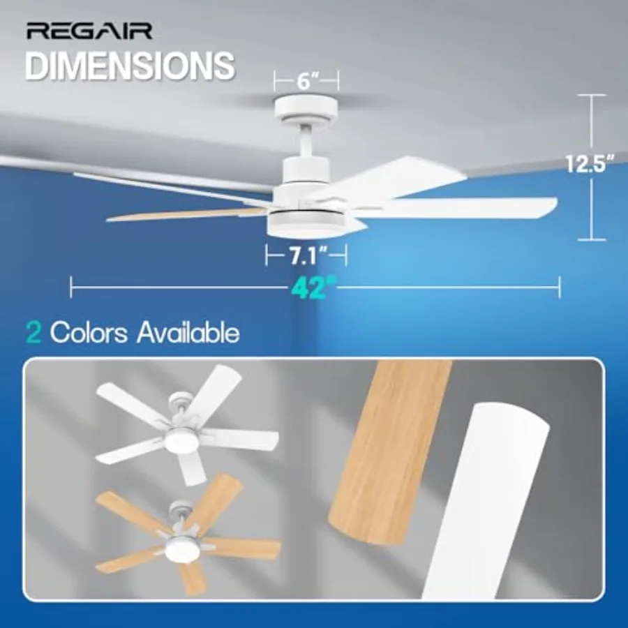 Ceiling Fan with Light Remote Control Reversible DC Motors 3CCT Dimmable Timer Noiseless White Ceilg Fan for Bedroom Livg Room