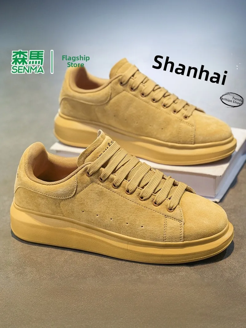 

Men's Casual Shoes Summer Vintage Versatile Thick Bottom Genuine Leather Fashion Sports Trend Wheat Color Trendy Shoes Men