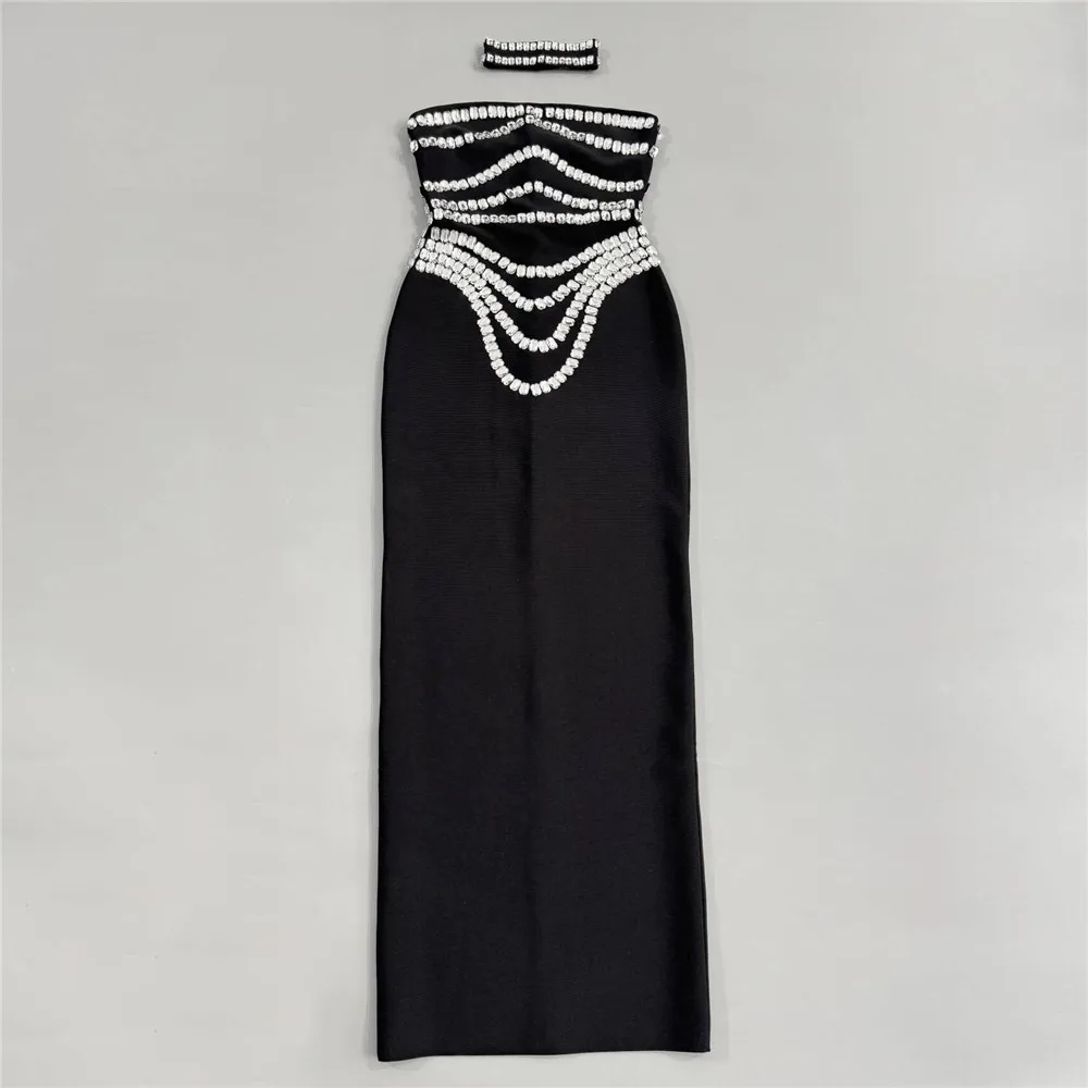 Women New Arrival Sexy Strapless Beading Bandage Dress Bodycon Clothes Club Party Evening Elegant Dresses